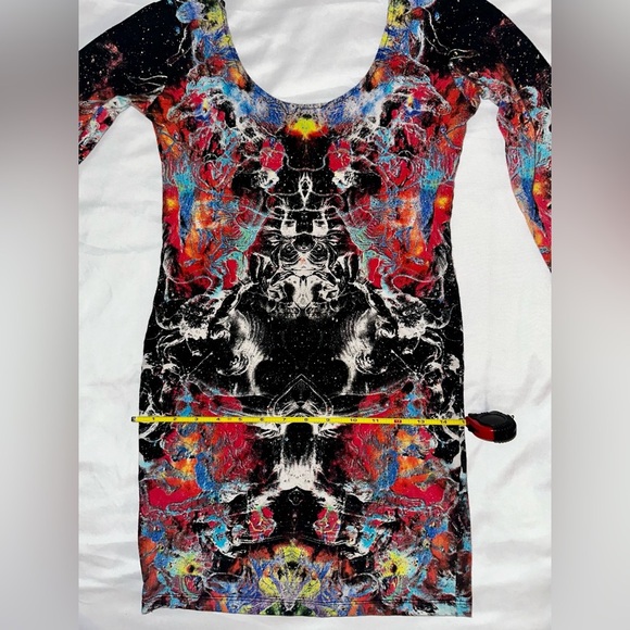 MOTEL ROCKS - TRIPPY PSYCHEDELIC BODYCON DRESS - Picture 1 of 8
